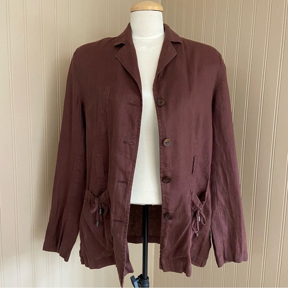 Rodier Gorgeous 100% Linen Lightweight Maroon Jacket Size 42/Large - Picture 2 of 9